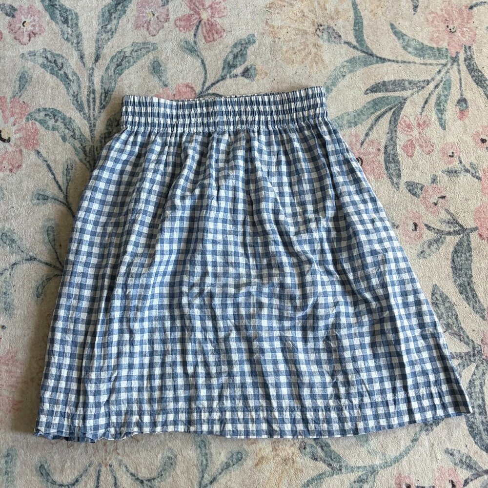 notPERFECTLINEN SION lightweight blue gingham linen skirt M/L ,  23.5 in long